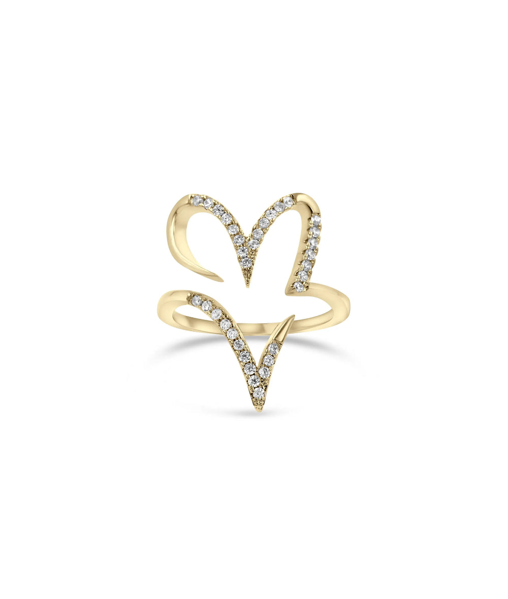 Diamond Split Heart Ring front view yellow gold with divided heart design