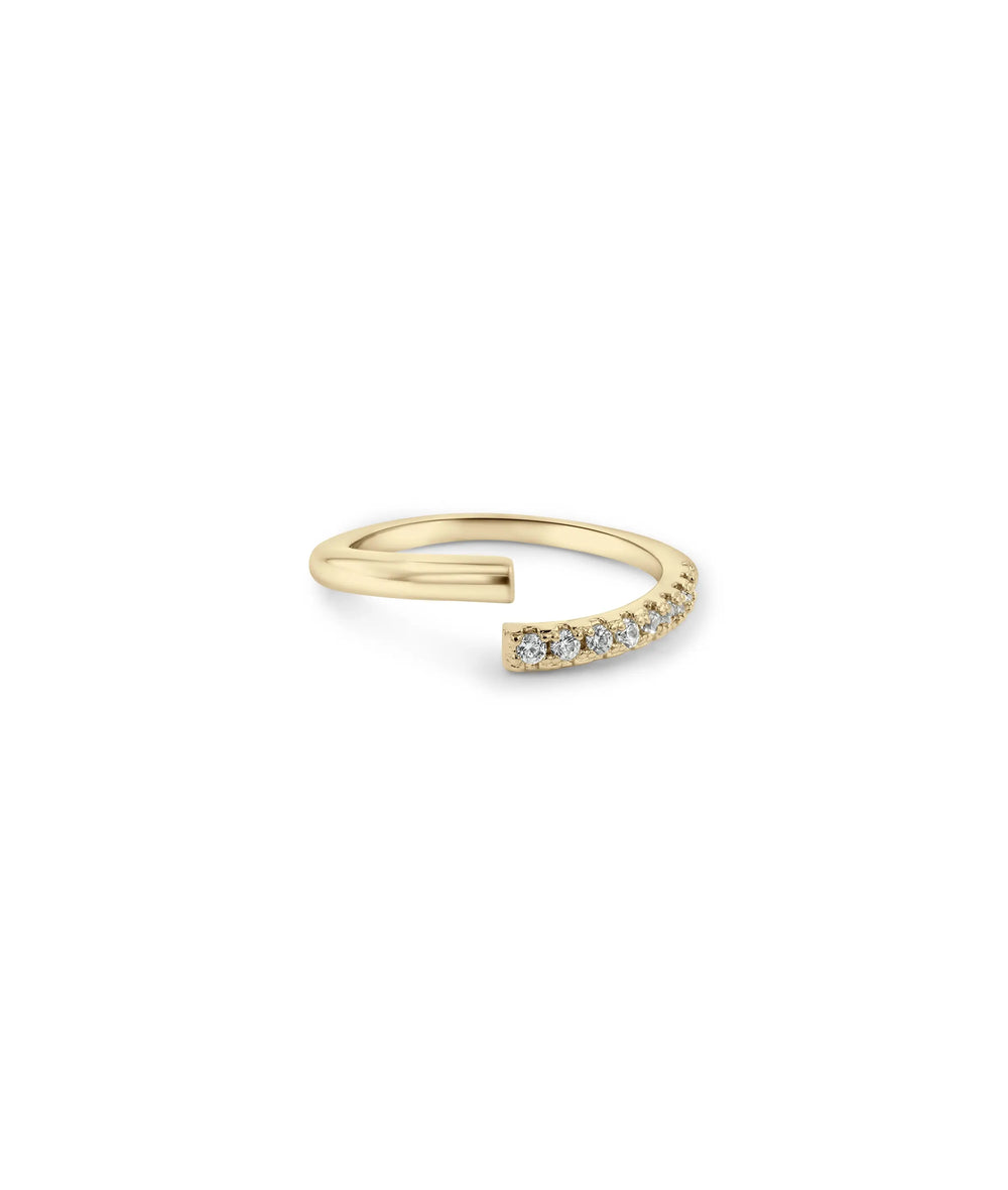 Split Diamond and Gold Band Ring side angle with diamond section detail