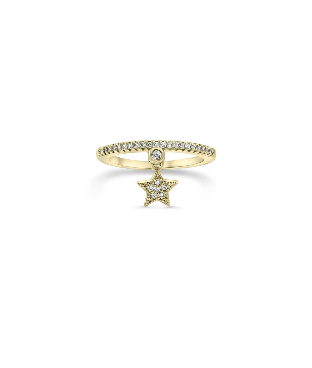 Star Diamond Ring front view yellow gold with celestial diamond star