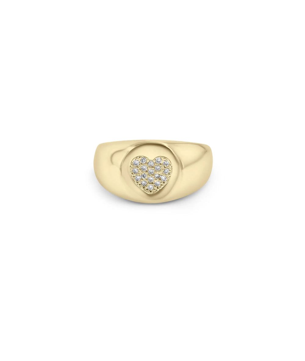 Heart Signet Ring front view yellow gold with heart symbol design