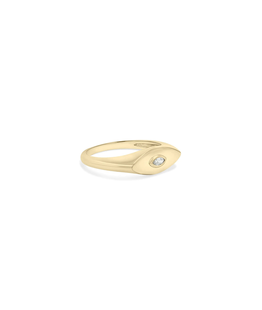 Evil Eye Diamond Ring side angle showing 6.50mm band width detail
