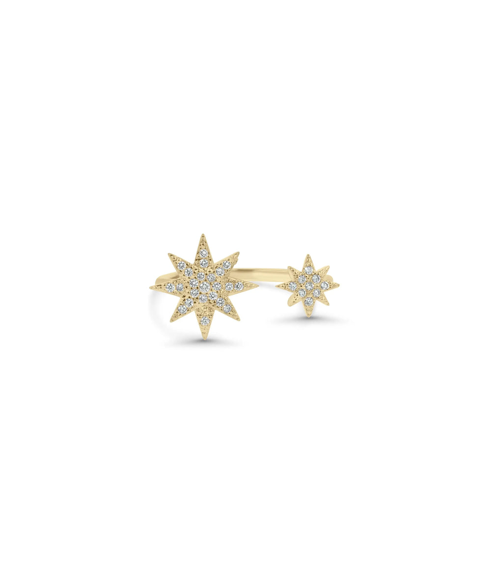 Star Band Ring front view yellow gold with celestial diamond stars