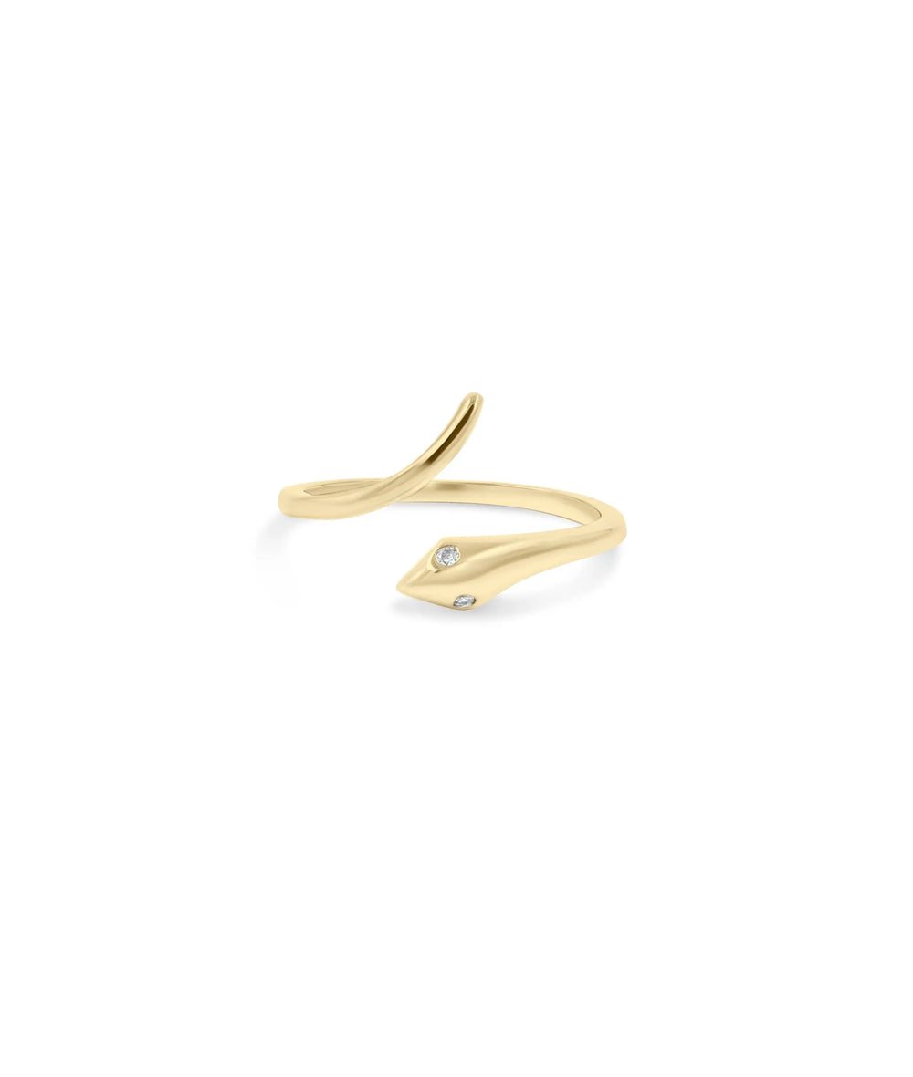 Bypass Snake Ring front view yellow gold with serpent coiling design
