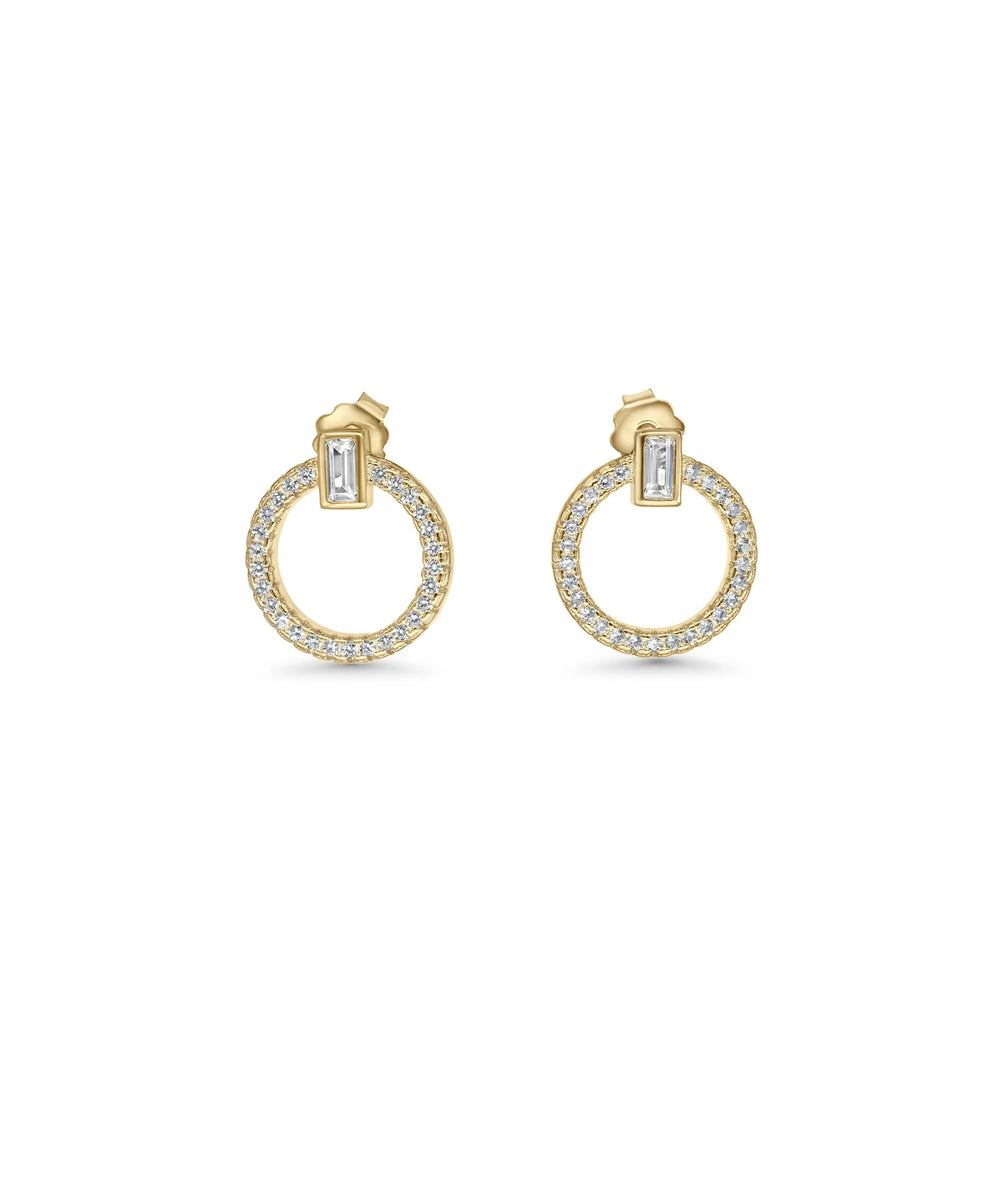 Circle Loop Earrings front view yellow gold with diamond circle design