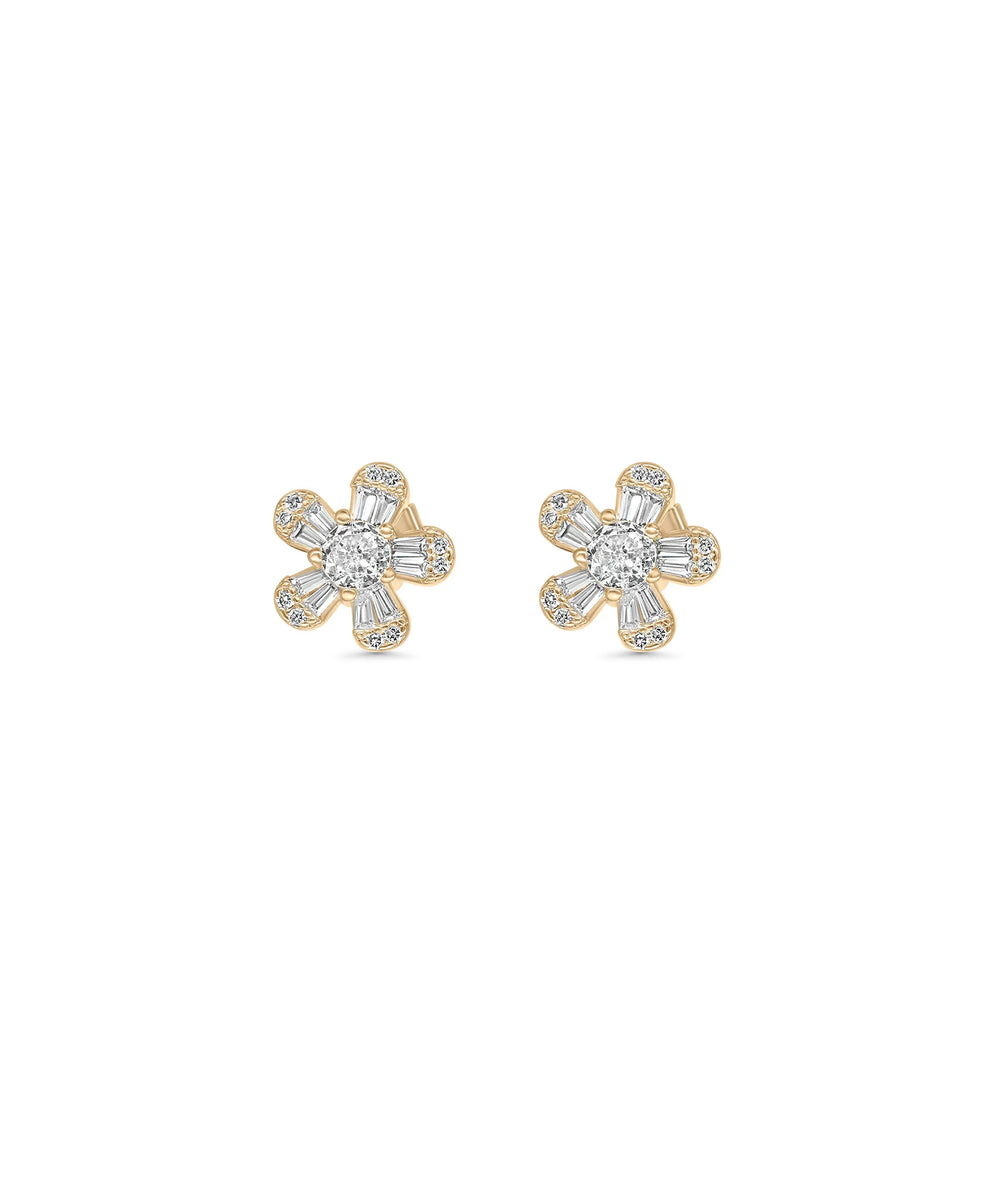 Flower Stud Earrings rose gold featuring botanical diamond motif