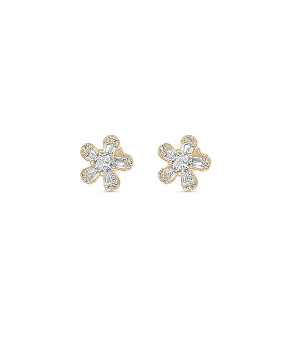 Flower Stud Earrings rose gold featuring botanical diamond motif alternate view