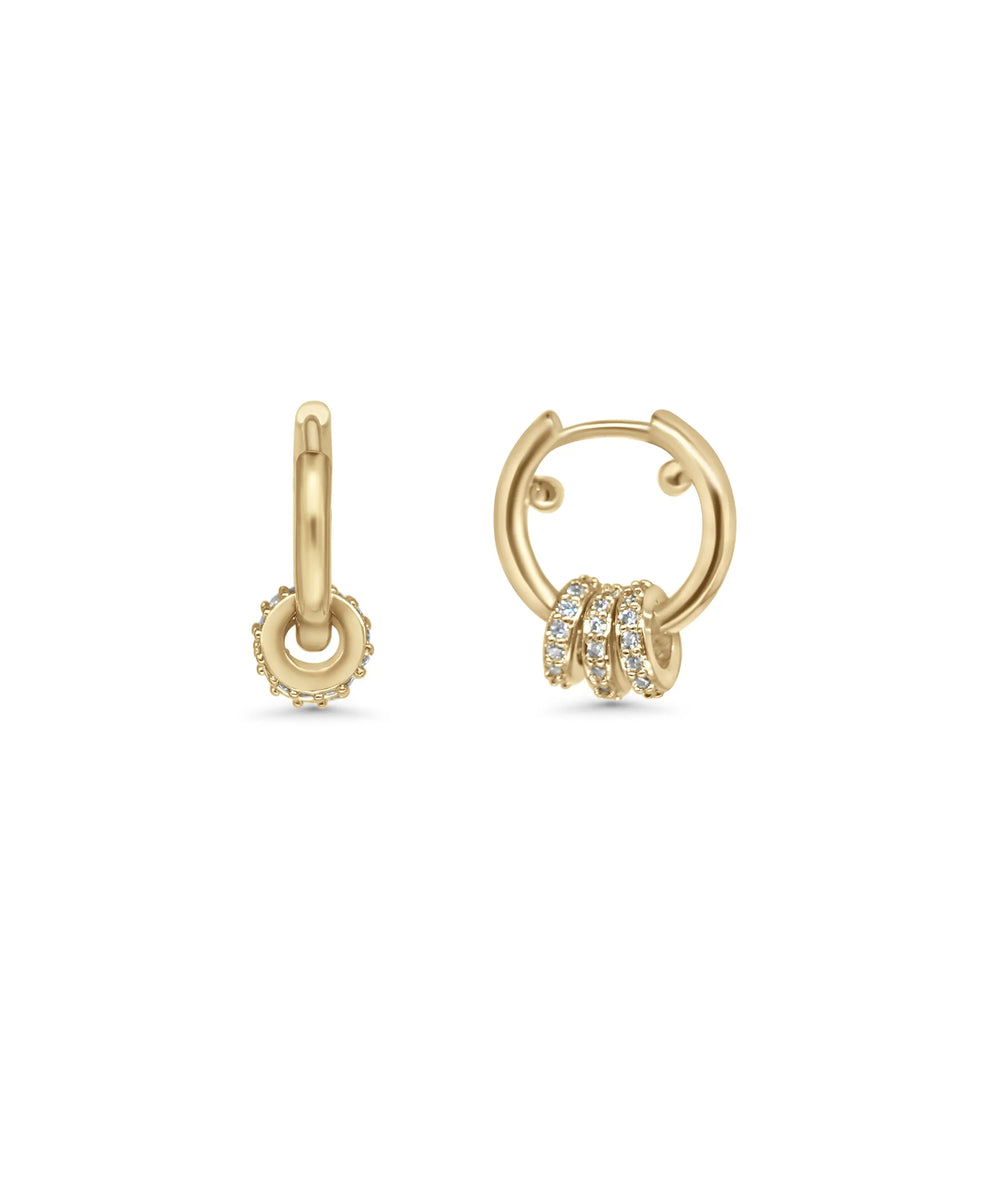Diamond Rings Hoop Earrings front view yellow gold with interlocking design