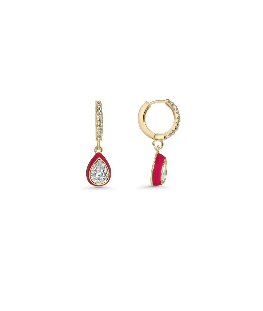 Solitaire Enamel Drop Earring front view yellow gold with colorful design