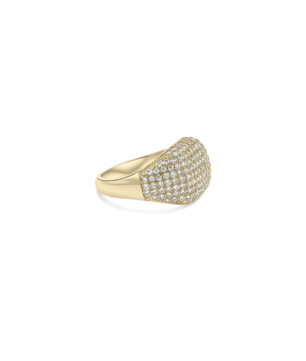 Diamond Pave Signet Ring side profile showing substantial band width