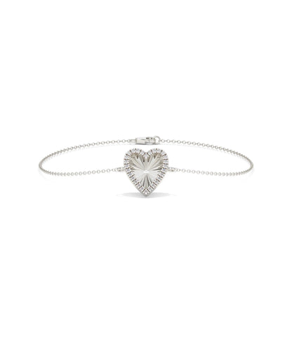 Fluted Heart Bracelet white gold with sparkling heart centerpiece