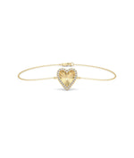 Fluted Heart Bracelet front view yellow gold with diamond heart charm