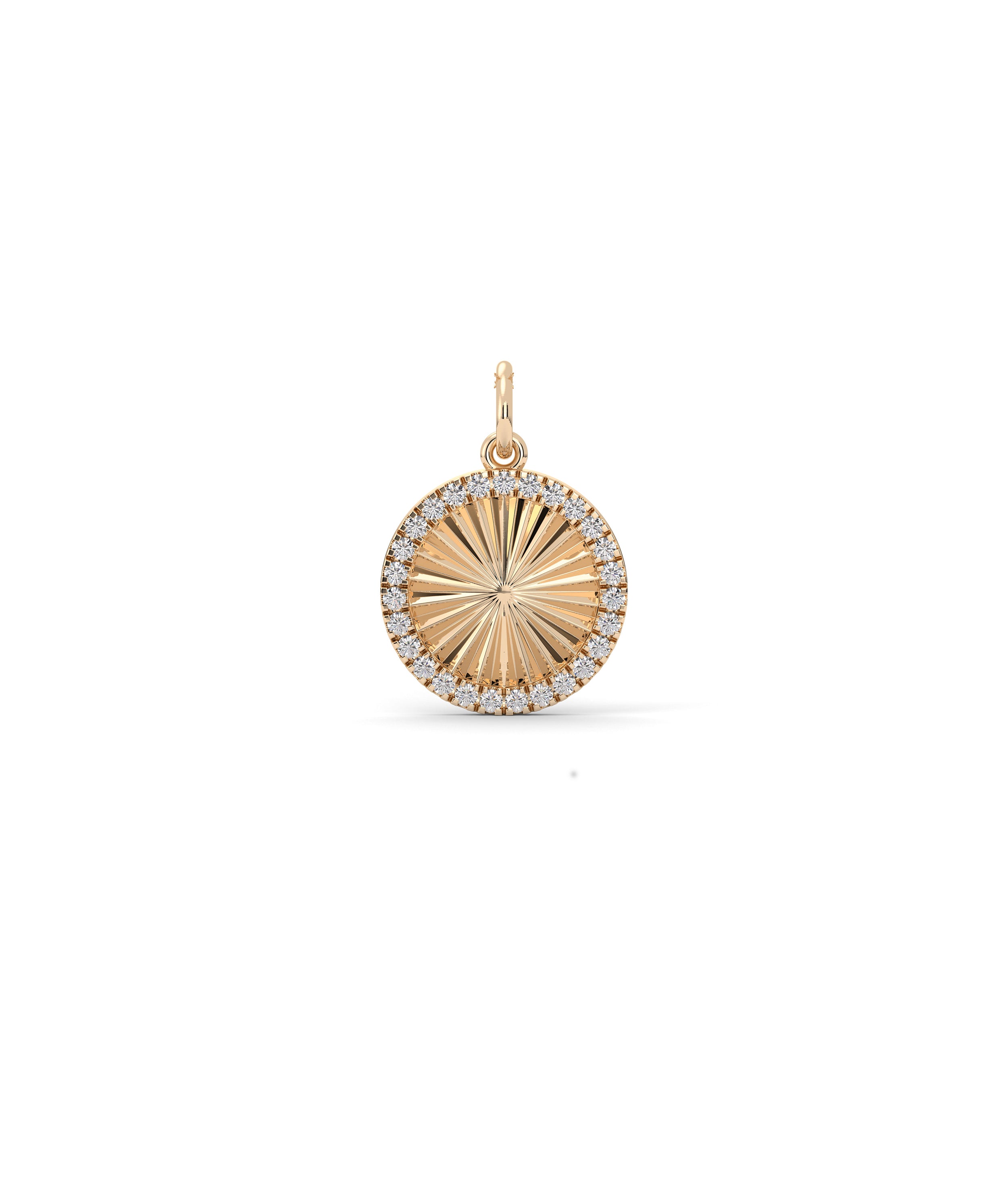 Fluted Circle Charm Diamond Eternity Pendant Gold