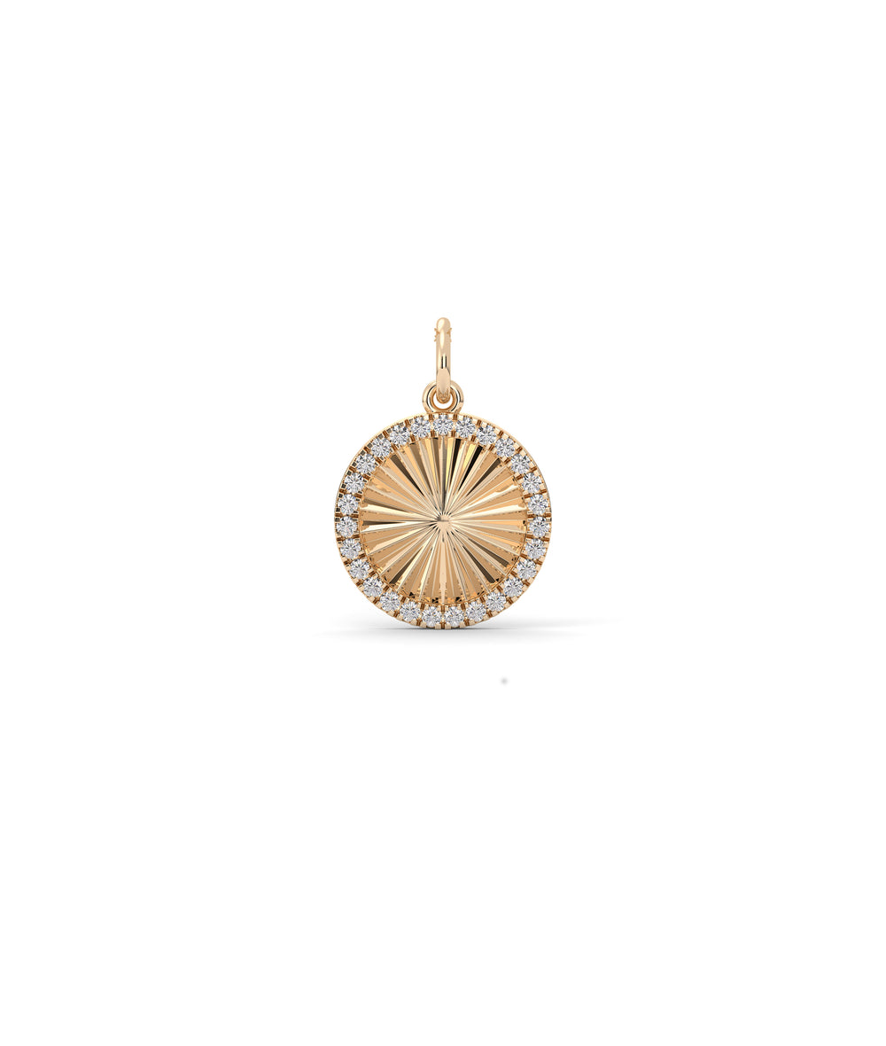 Fluted Circle Charm Diamond Eternity Pendant Gold