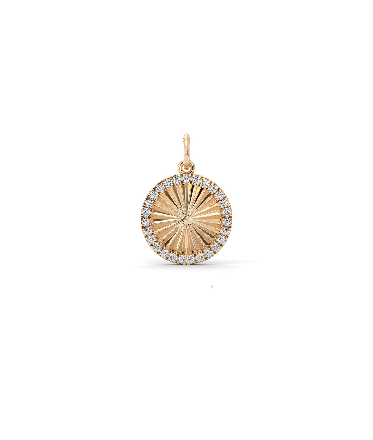 Fluted Circle Charm Diamond Eternity Pendant Gold