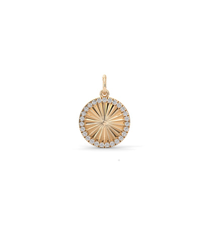Fluted Circle Charm Diamond Eternity Pendant Gold