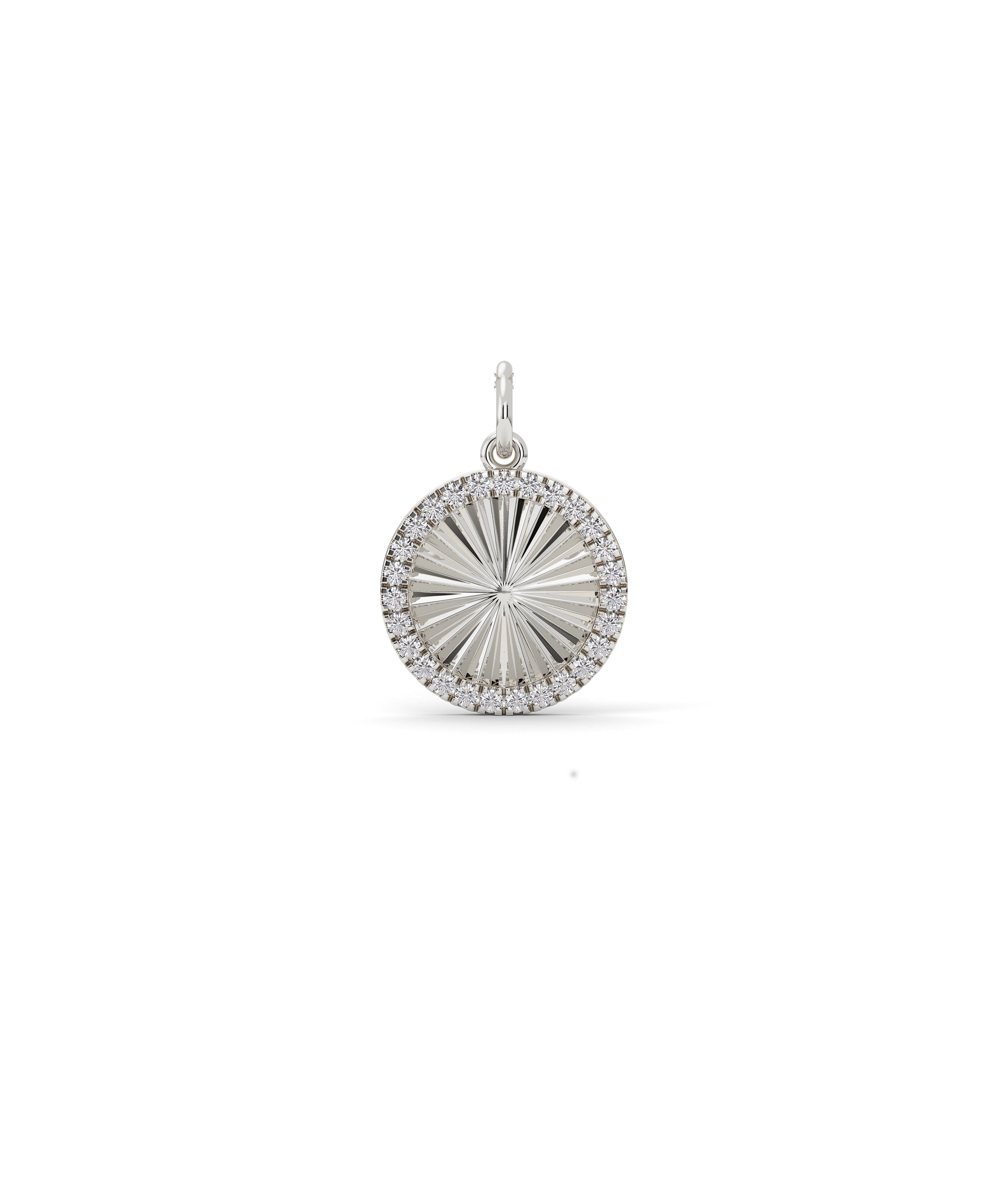 Fluted Circle Charm Diamond Eternity Pendant Gold