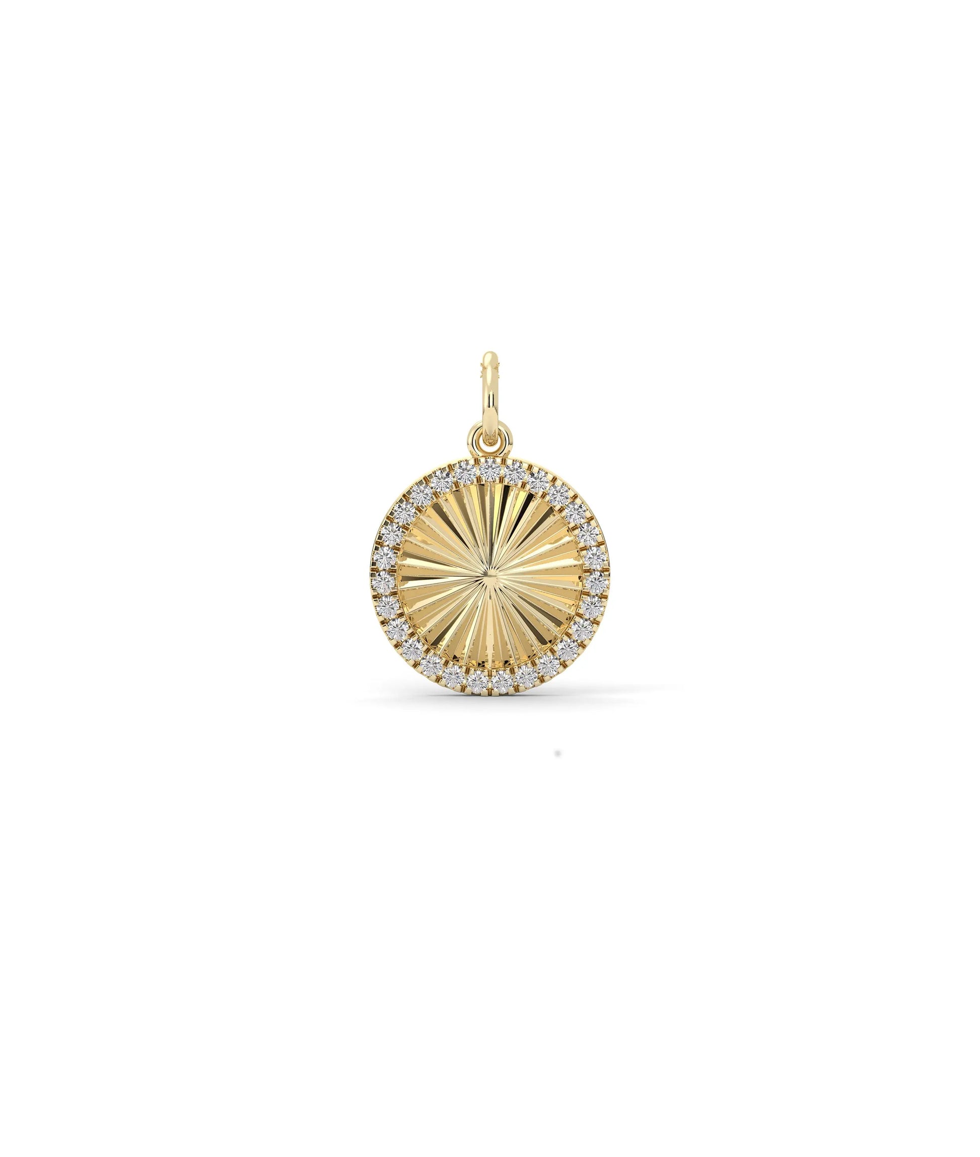Fluted Circle Charm front view yellow gold with diamond circle design