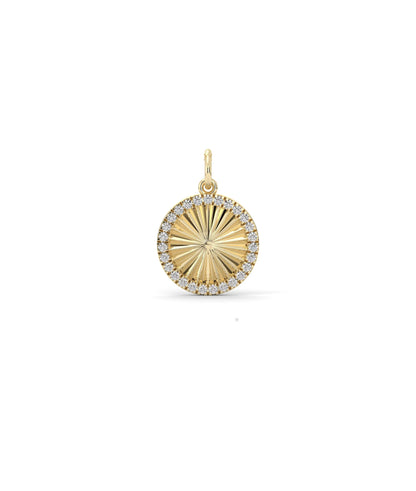 Fluted Circle Charm front view yellow gold with diamond circle design