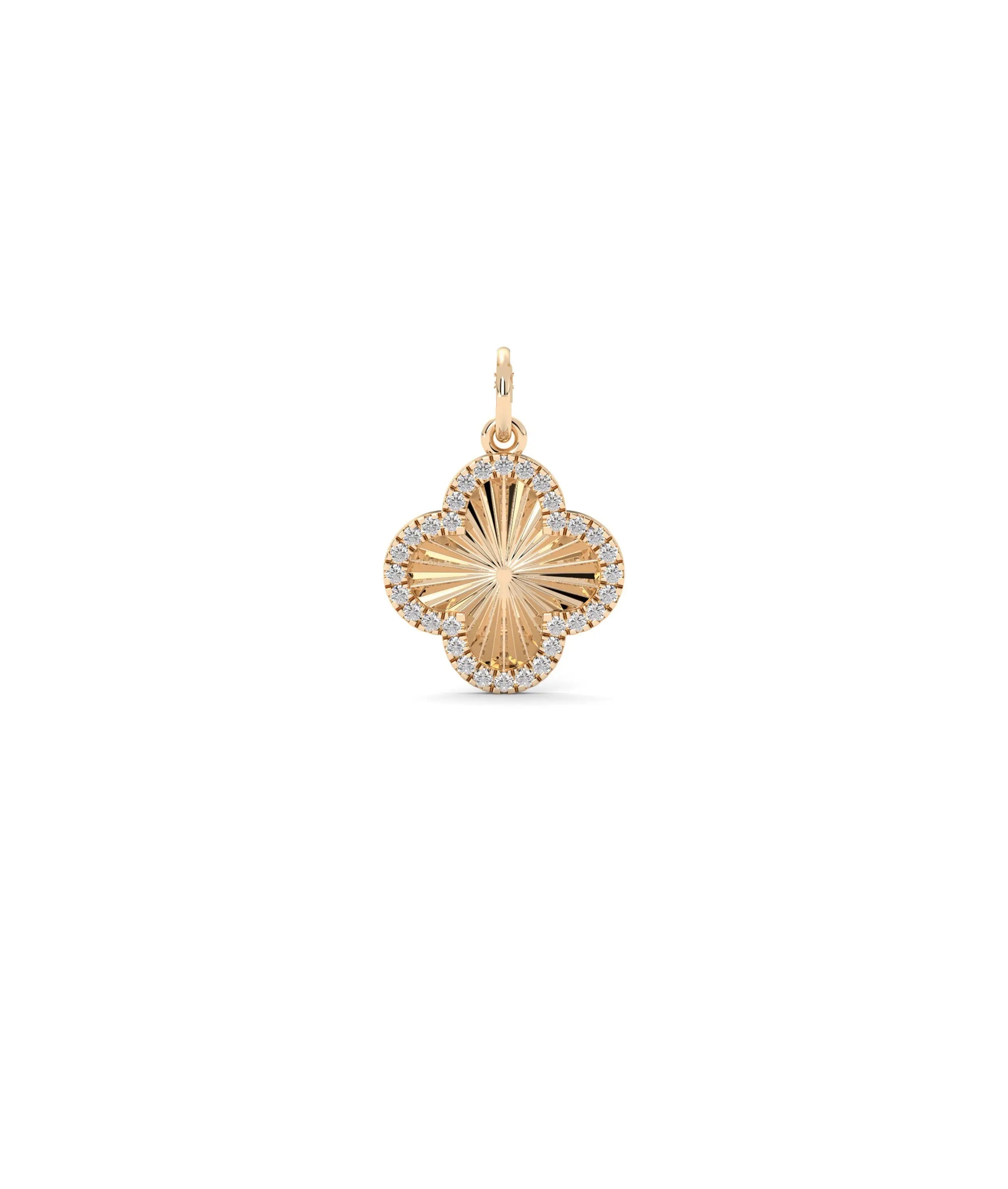 Fluted Clover Charm rose gold featuring dimensional leaf texture