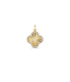 Fluted Clover Charm front view yellow gold with diamond four leaf design