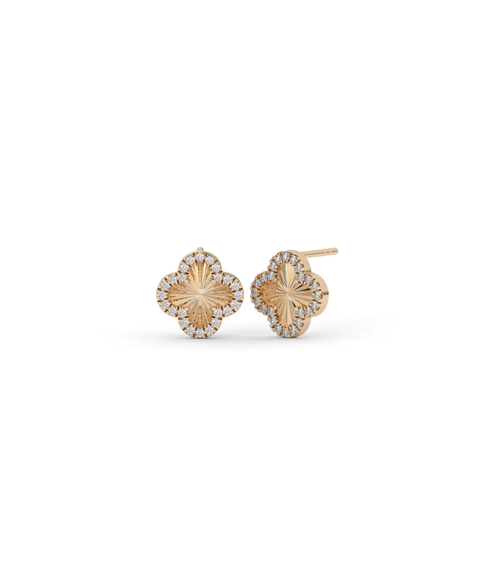 Fluted Clover Stud Earrings rose gold featuring four leaf design