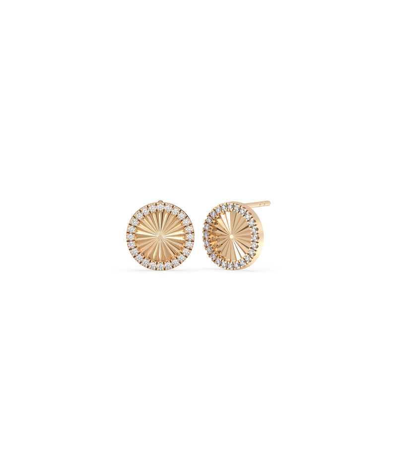 Fluted Circle Stud Earrings Diamond Gold Studs