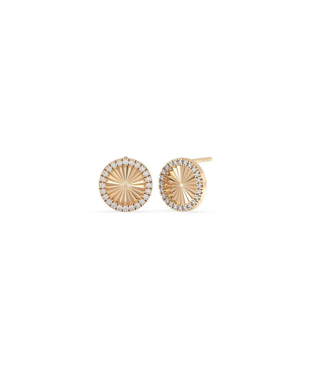 STERLING SILVER Fluted Circle Lab Diamond Stud Earrings