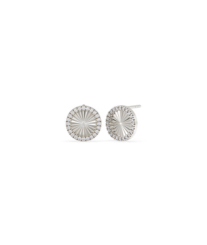 Fluted Circle Stud Earrings Diamond Gold Studs