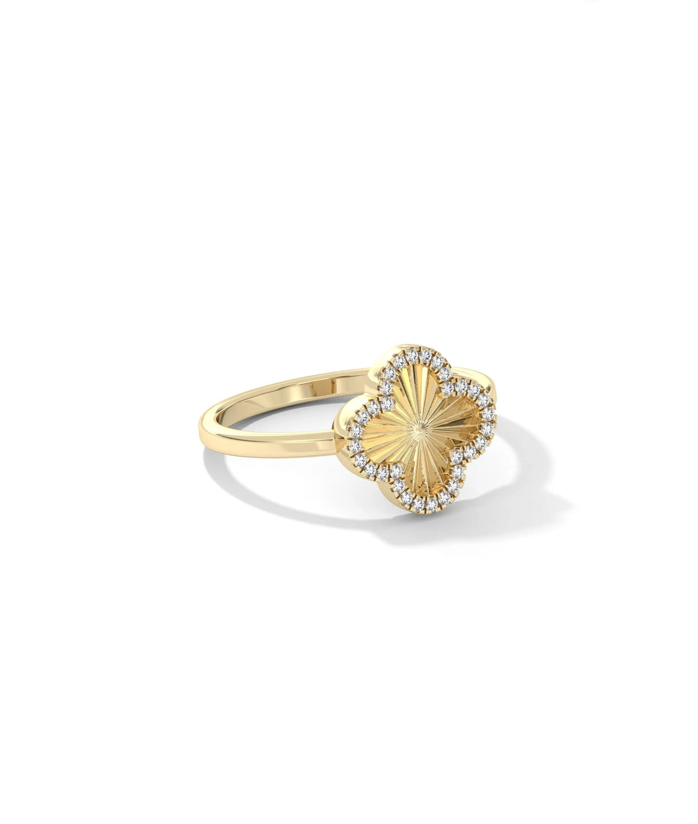 Fluted Clover Ring side profile showing textured leaf detail