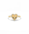 Fluted Heart Ring front view yellow gold with diamond heart detail