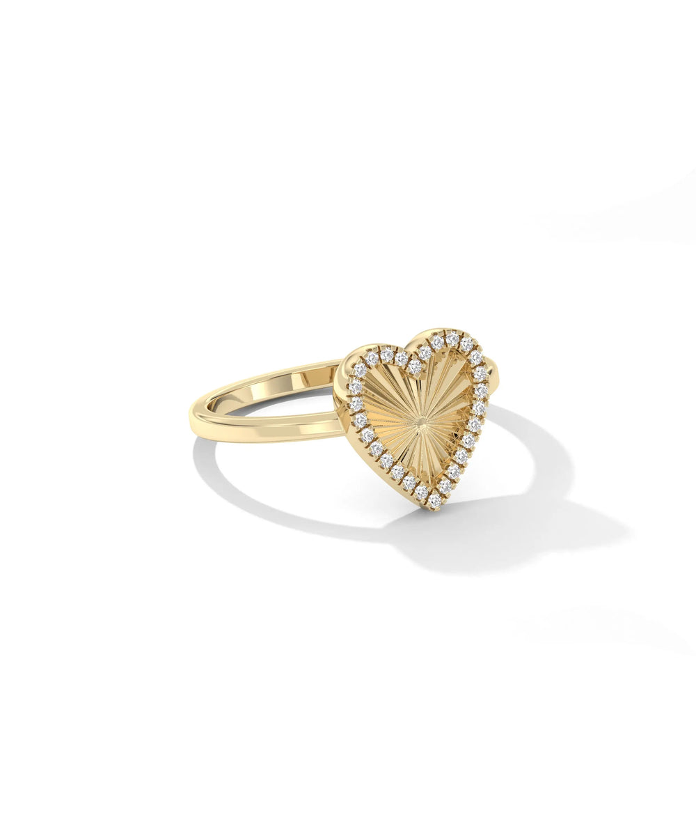 Fluted Heart Ring side angle showing textured band construction