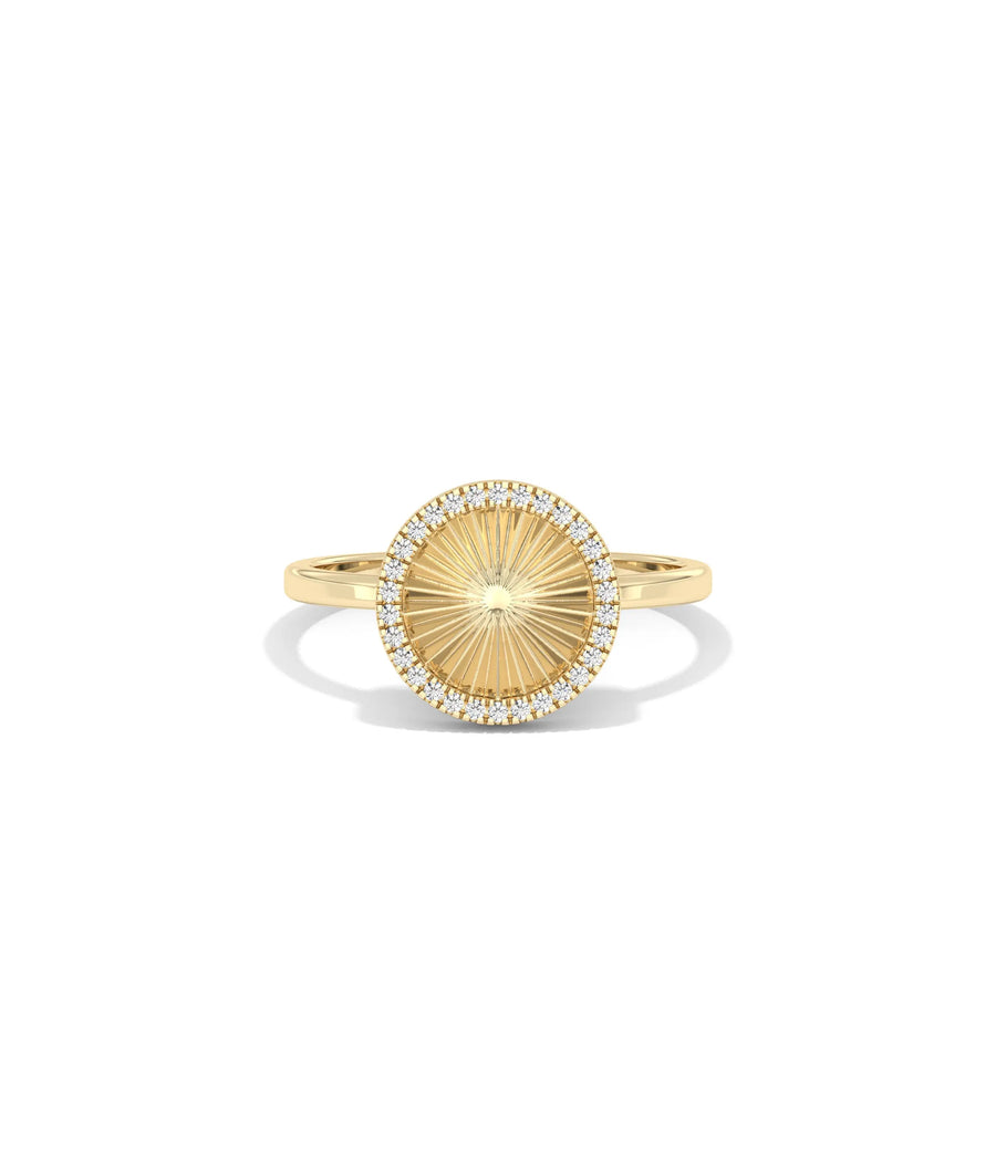 Fluted Circle Ring front view yellow gold with diamond accents