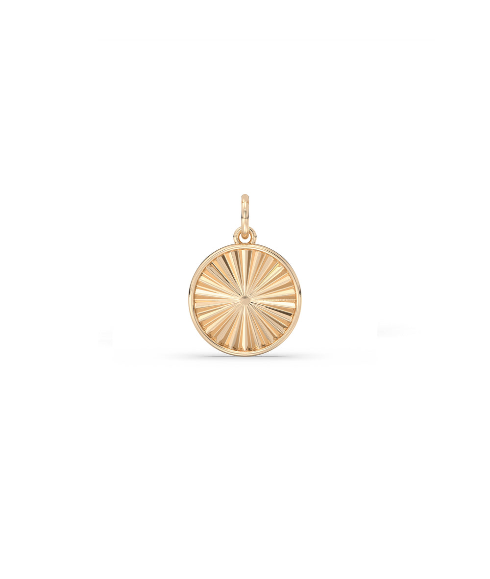 Fluted Circle Charm Minimalist Gold Pendant