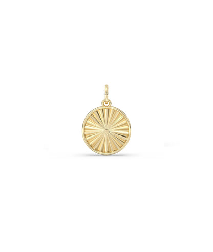 Fluted circle charm front view in yellow gold with delicate 15mm size