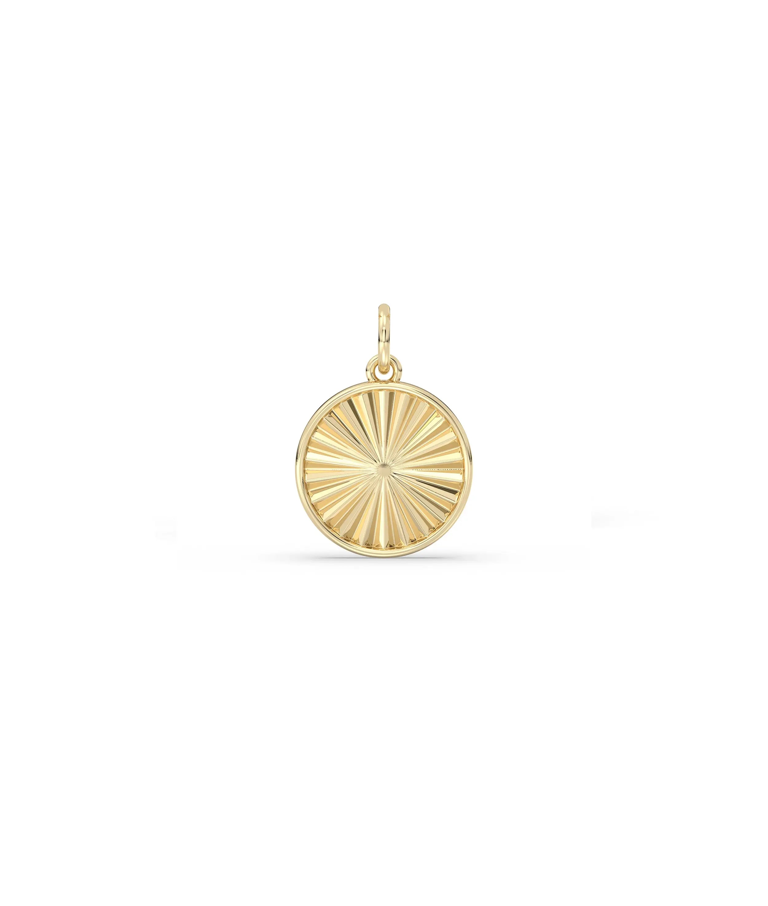 Fluted circle charm front view in yellow gold with delicate 15mm size