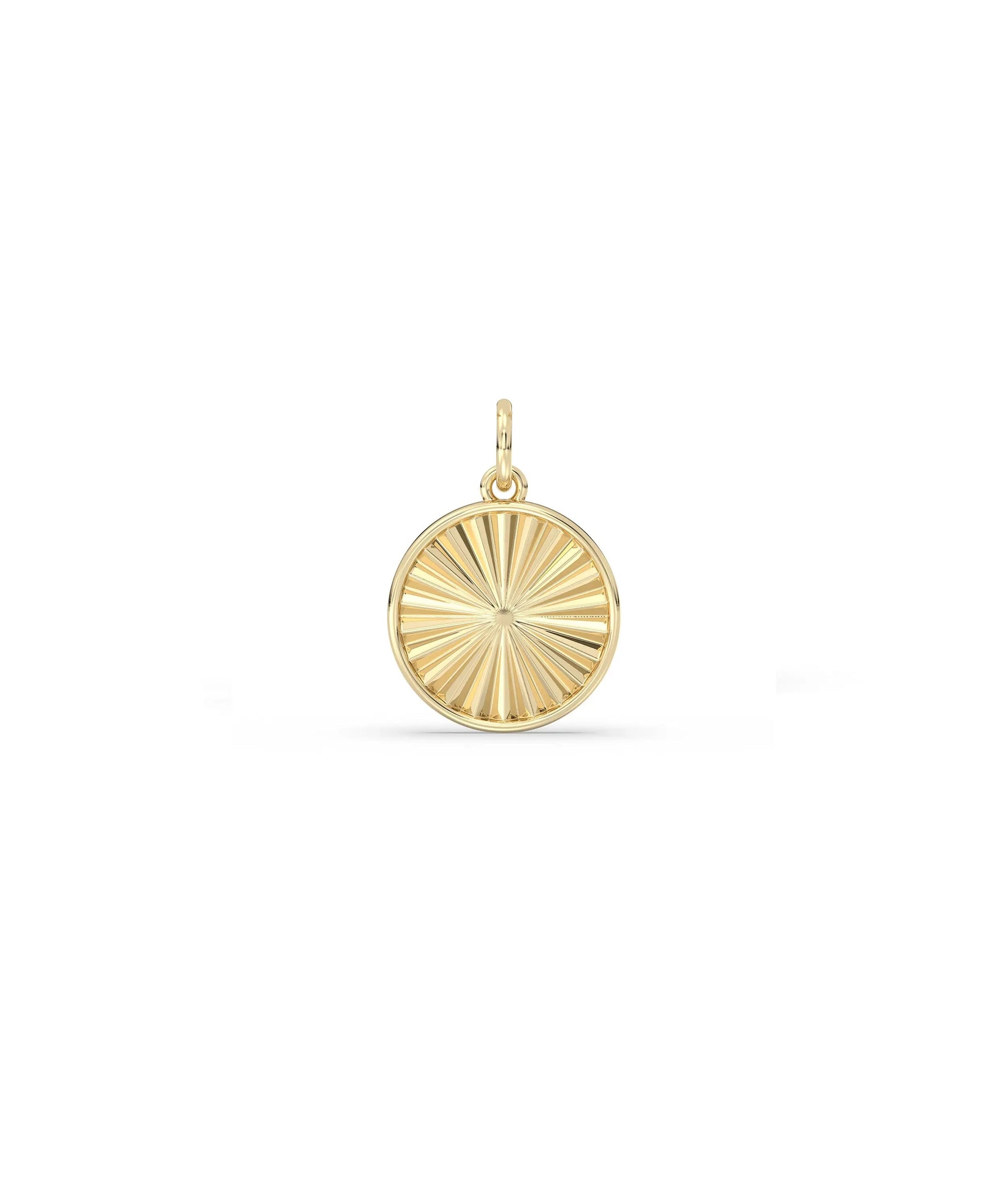 Fluted circle charm front view in yellow gold with delicate 15mm size