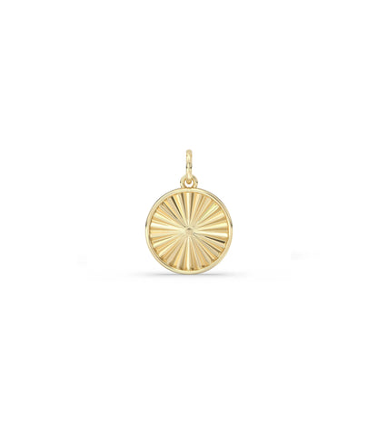 Fluted circle charm front view in yellow gold with delicate 15mm size