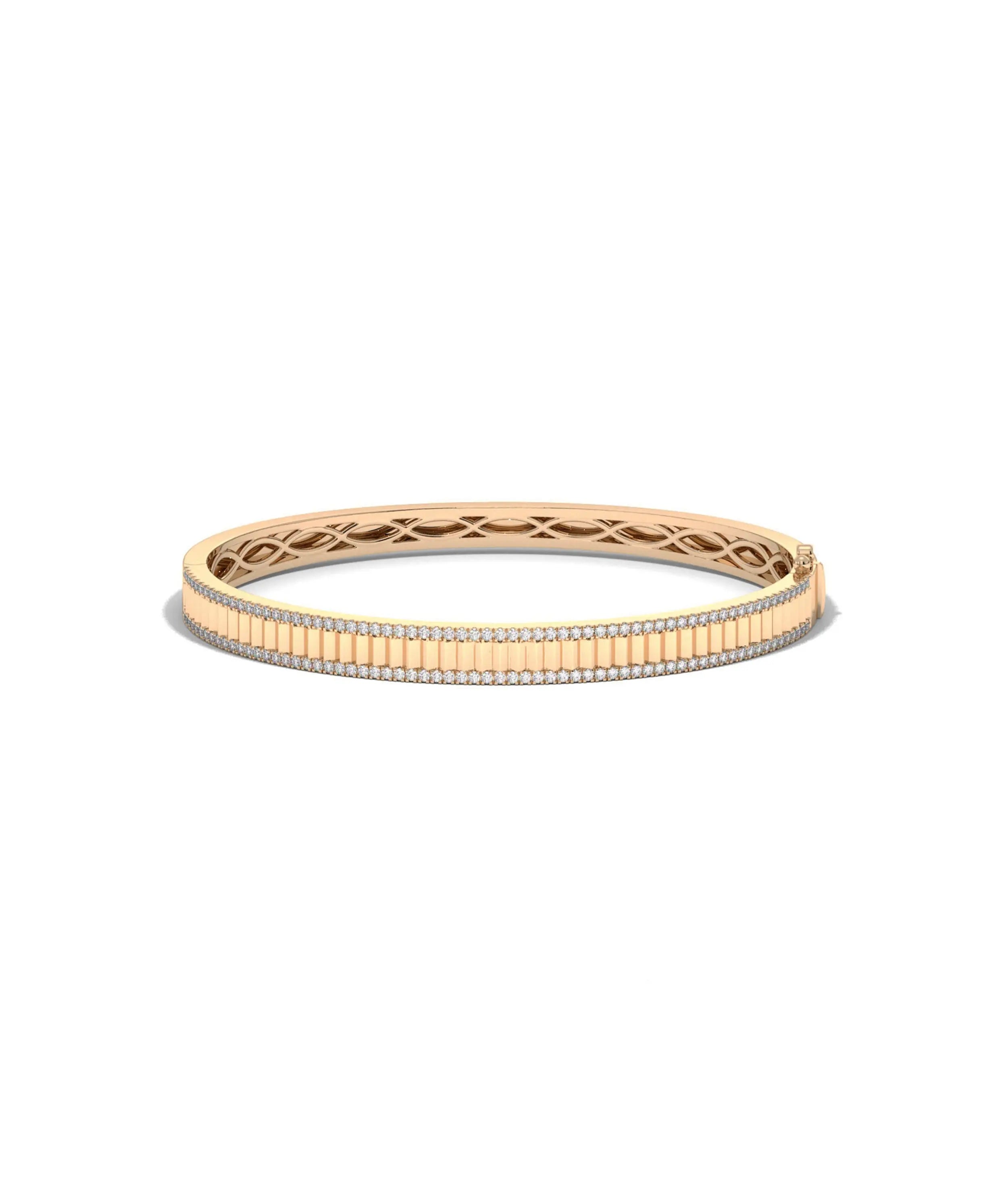 Rose gold fluted 2 row diamond bangle statement piece with doubled brilliance