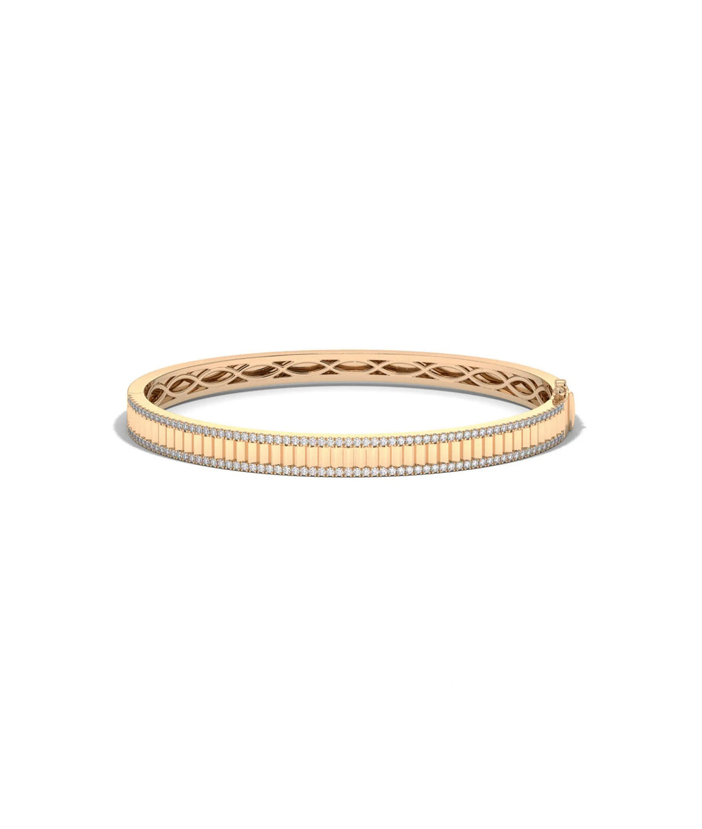 Rose gold fluted 2 row diamond bangle statement piece with doubled brilliance