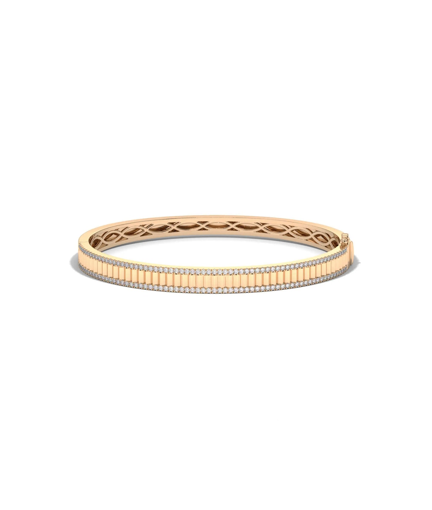 Rose gold fluted 2 row diamond bangle statement piece with doubled brilliance