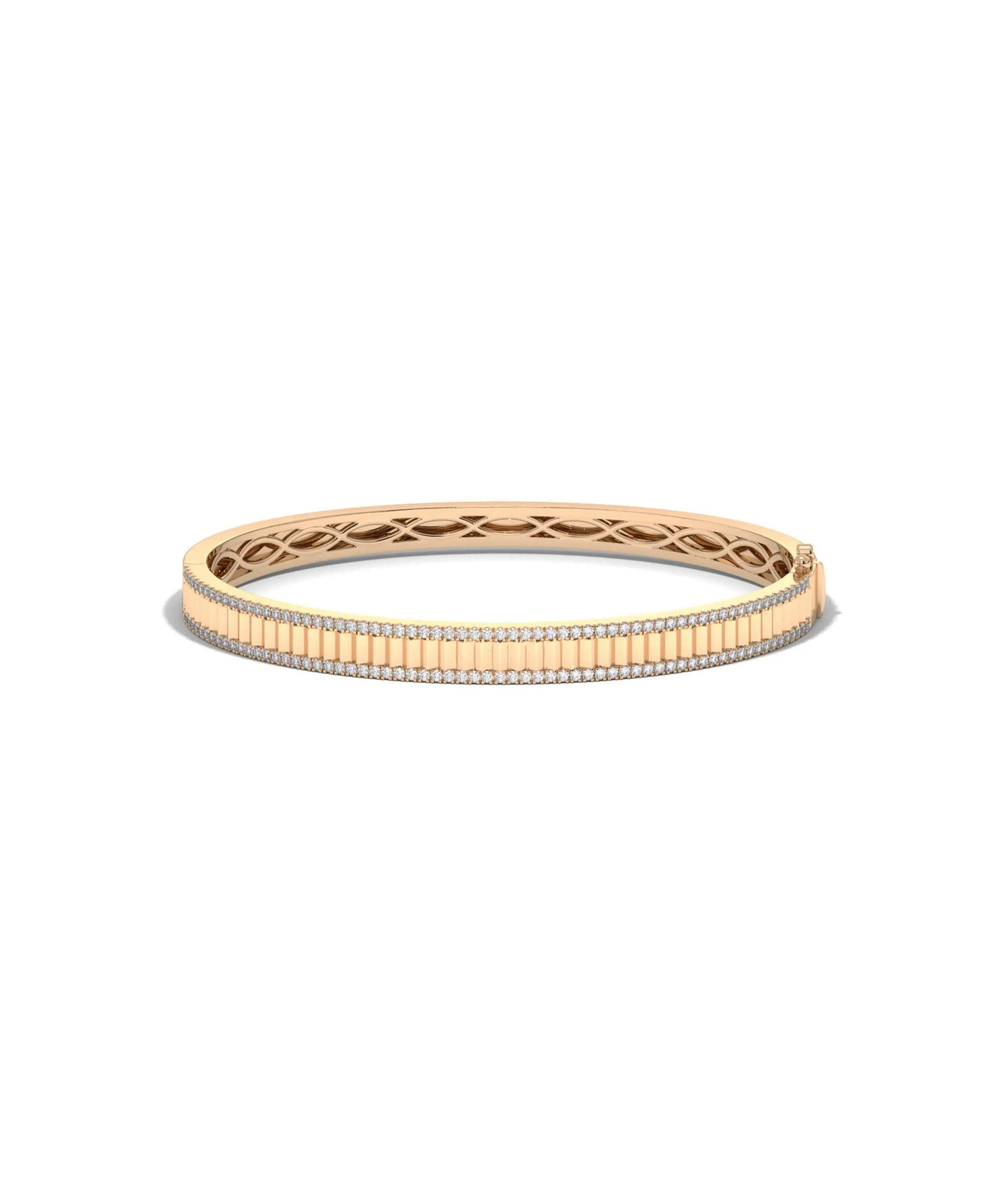 Rose gold fluted 2 row diamond bangle statement piece with doubled brilliance