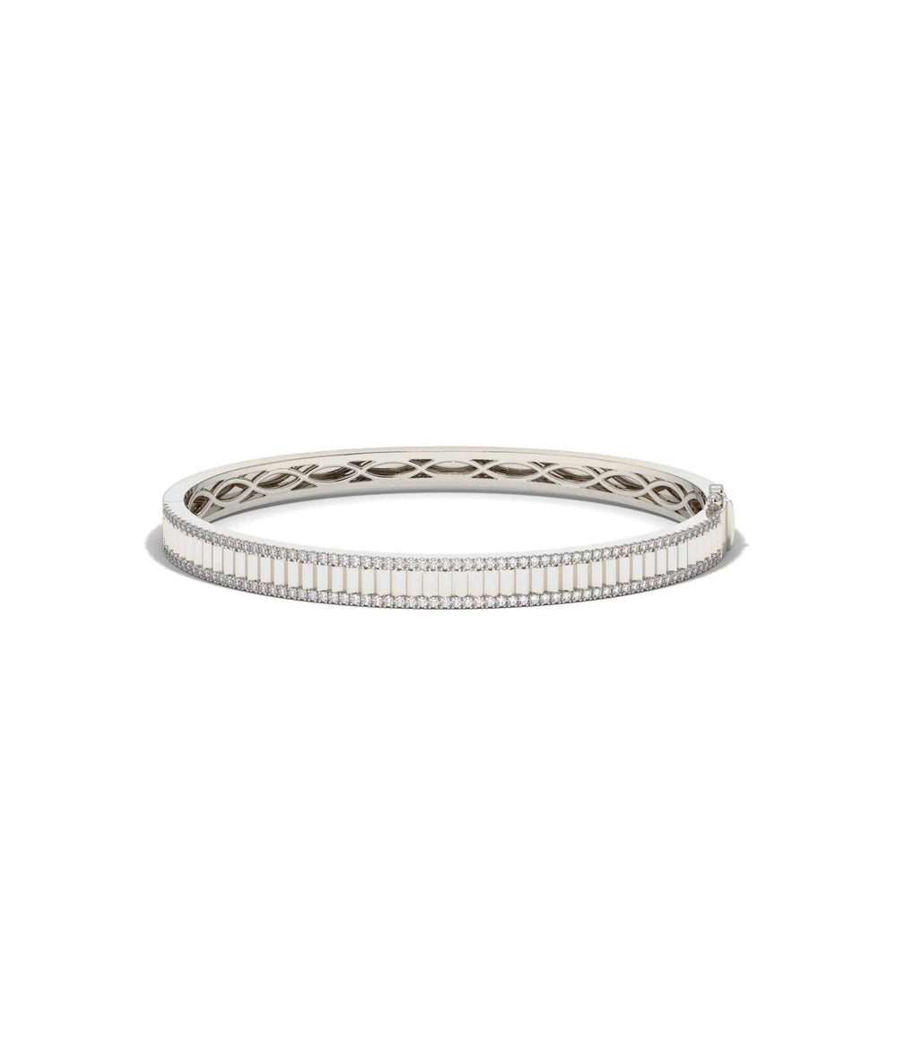 White gold fluted 2 row diamond bangle with substantial dual-row design