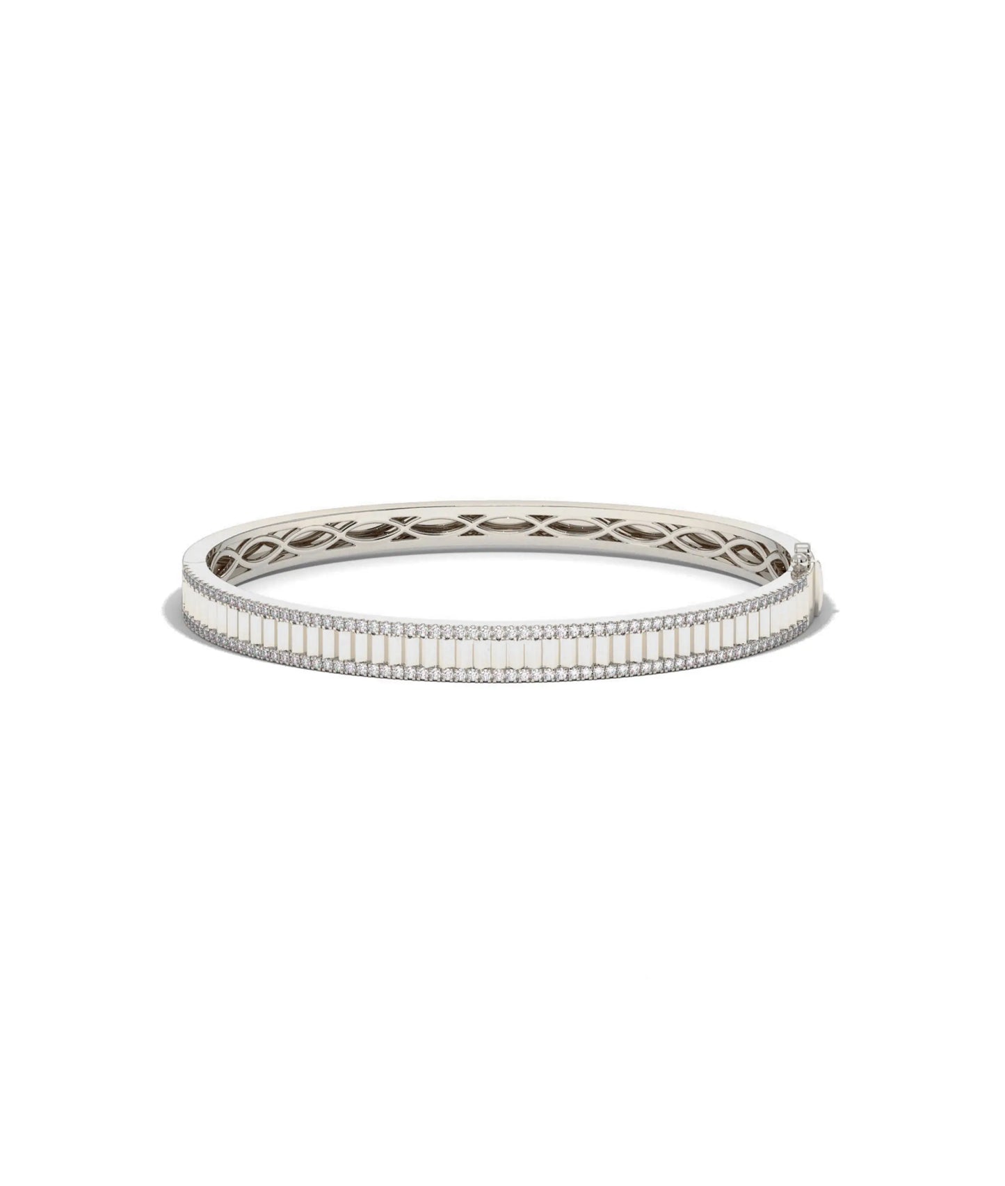 White gold fluted 2 row diamond bangle with substantial dual-row design