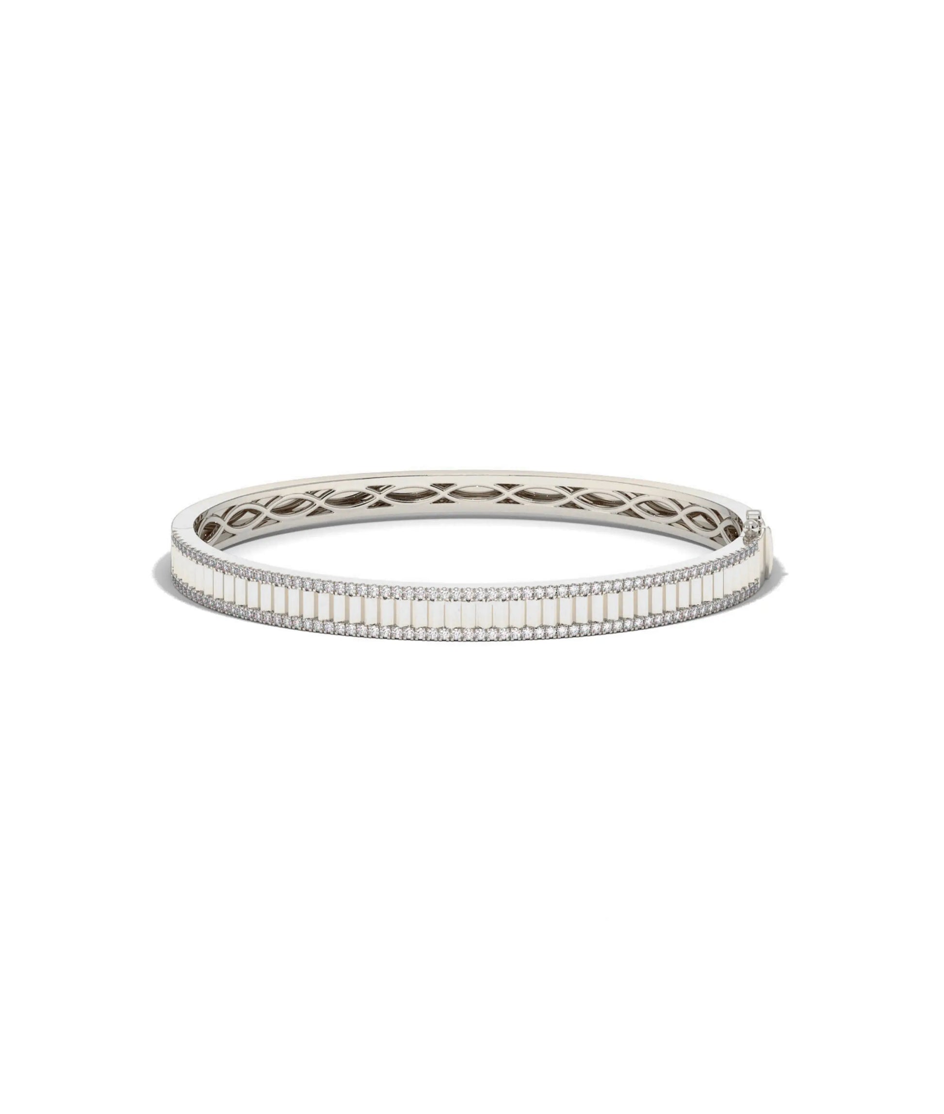 White gold fluted 2 row diamond bangle with substantial dual-row design
