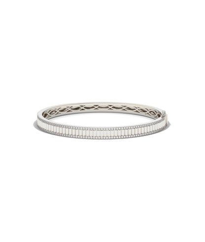 White gold fluted 2 row diamond bangle with substantial dual-row design