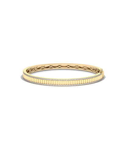 Fluted 2 row diamond bangle front view in yellow gold with dual parallel sparkle