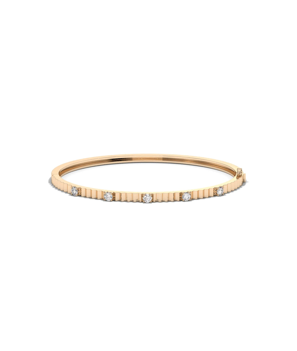 Rose gold fluted station diamond bangle delicate design with balanced sparkle