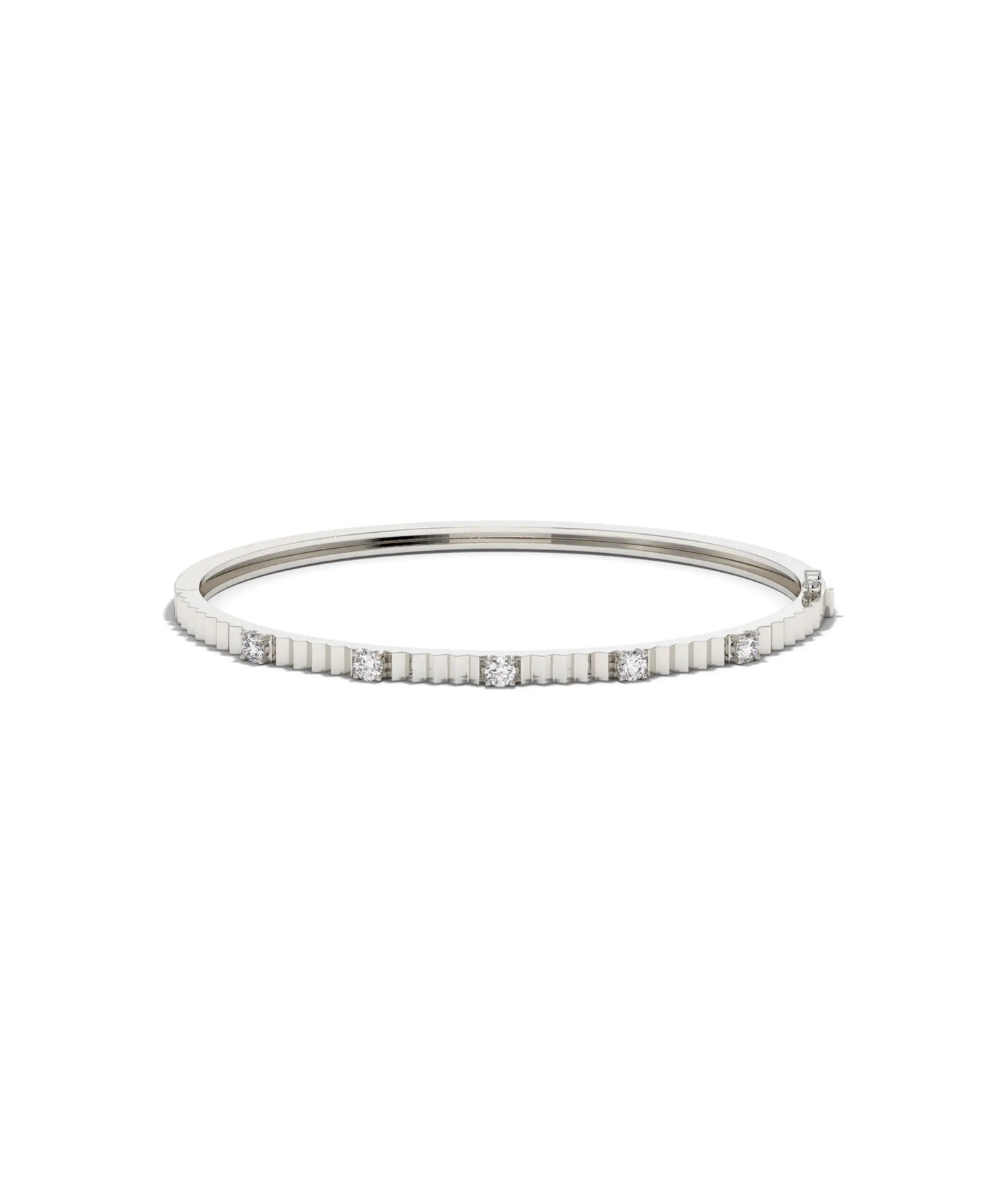 White gold fluted station diamond bangle with elegant rhythmic diamond pattern