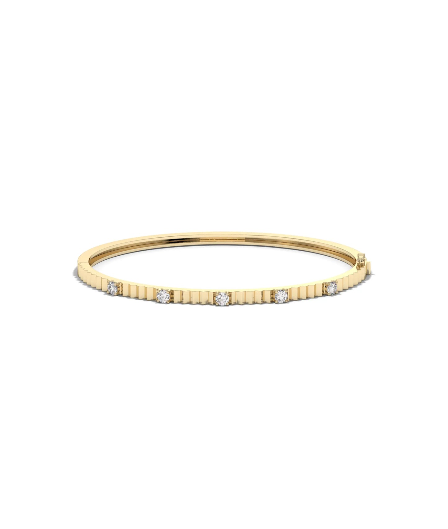 Fluted station diamond bangle front view in yellow gold with interval sparkle