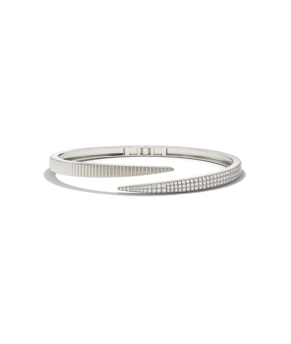 White gold fluted bypass bangle with modern bypass bands and diamond sparkle